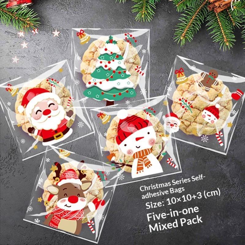 Xmas Food Snacks - 100 Sacos Adesivos Transparentes para Doces