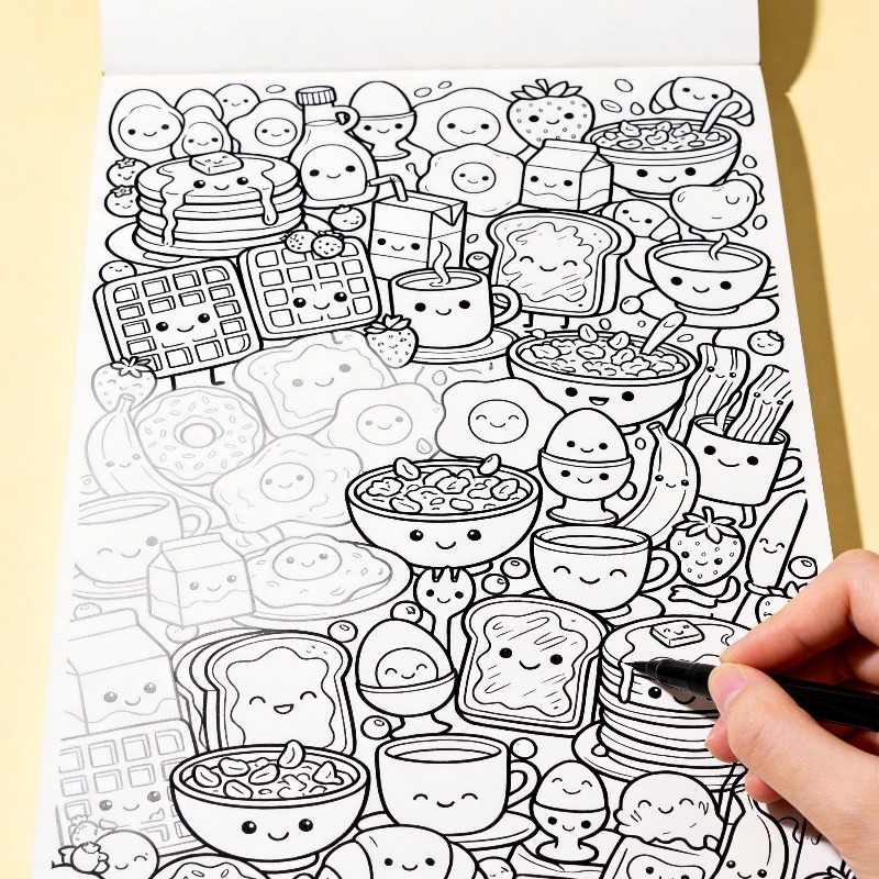 Food Snacks Coloring Book - Livro de Colorir Desenhado à Mão