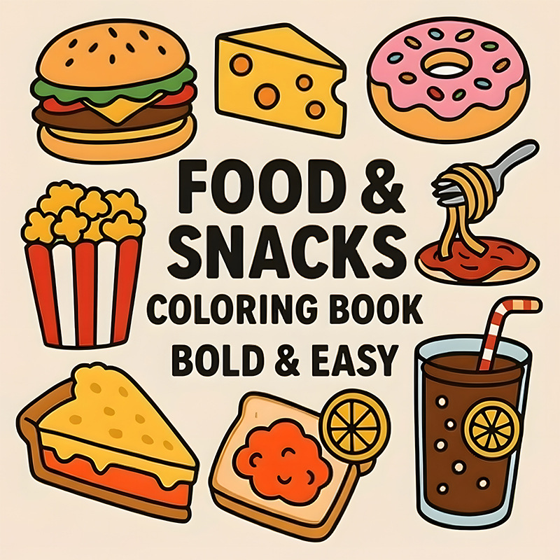 Food Snacks Coloring Book - Livro de Colorir Temático de Comida