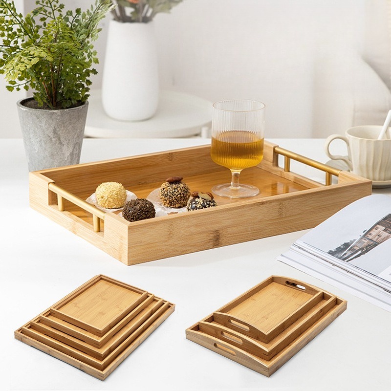 Food Platter Snacks - Conjunto de Bandejas Retangulares de Bambu