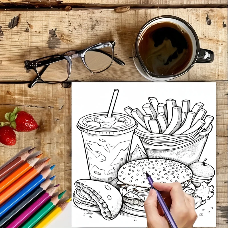 Livro de Colorir de Fast Food  - Food Snacks Coloring Book avaliação e preço