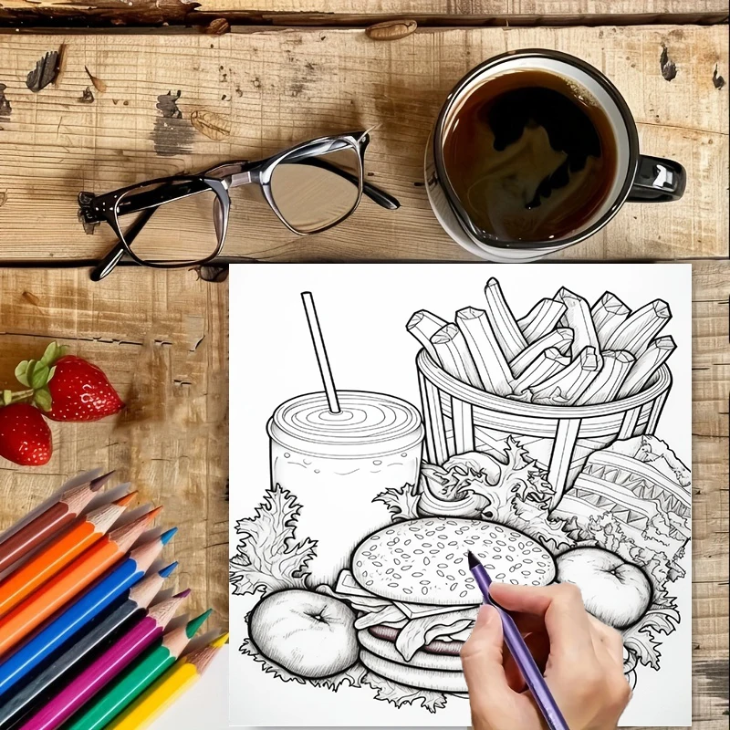 Livro de Colorir de Fast Food  - Food Snacks Coloring Book avaliação e preço